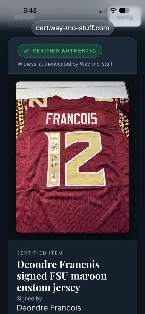 Deondre Francois Signed FSU Florida State #12 Garnet Custom Jersey XL JSA COA
