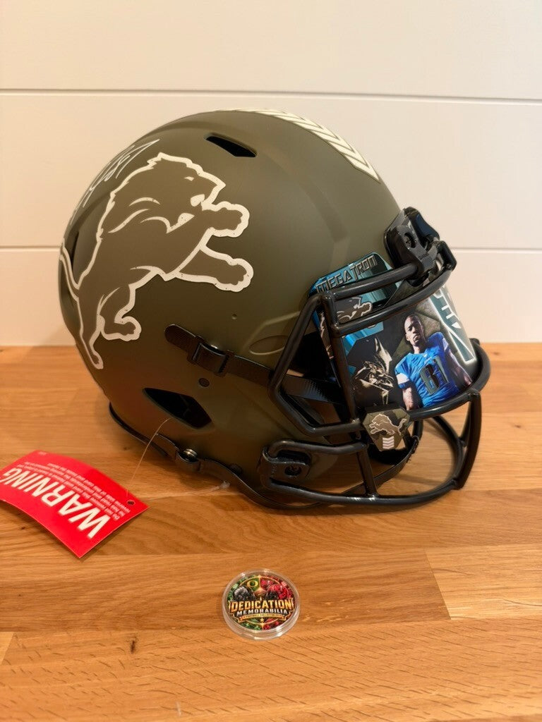 Calvin Johnson Signed Lions STS Authentic Speed Helmet Beckett Visor