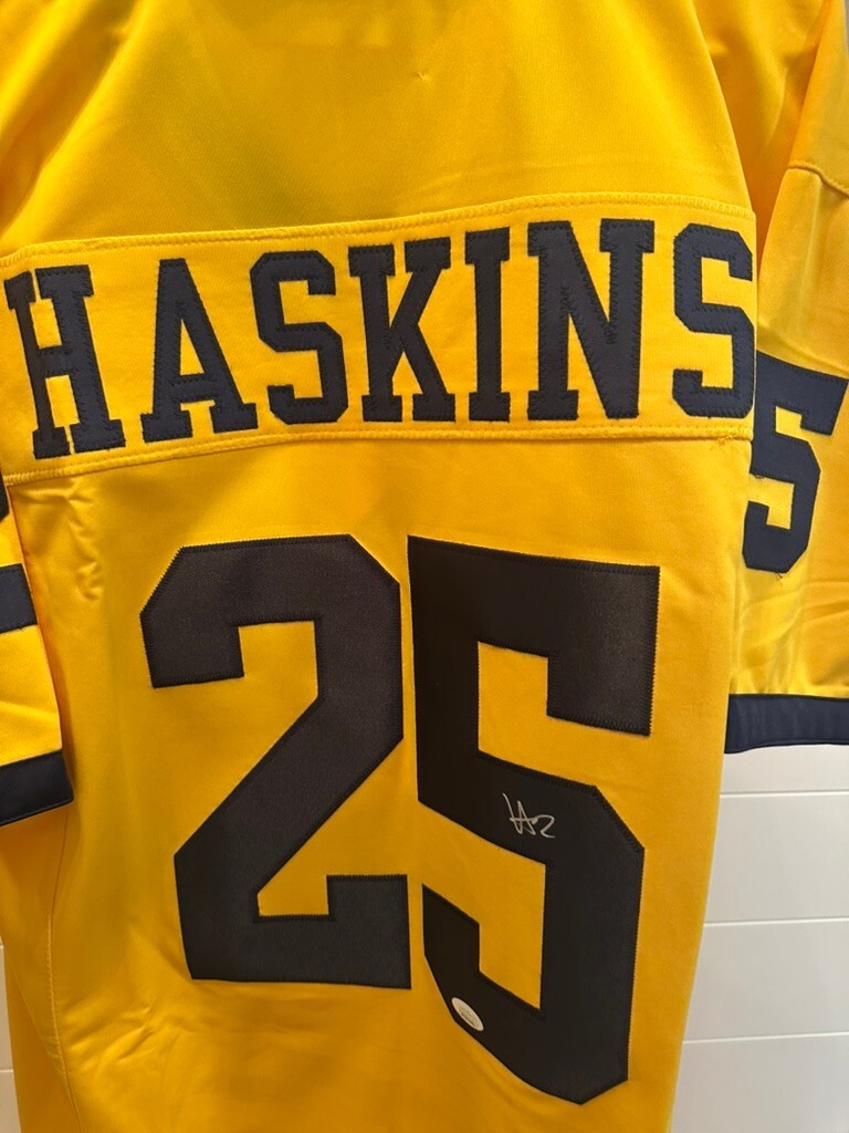 Hassan Haskins Signed Michigan Wolverines Maize Custom Jersey #25 JSA COA
