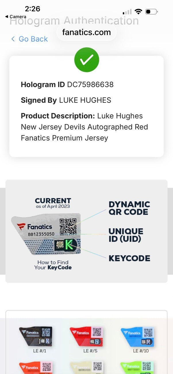 Luke Hughes Signed New Jersey Devils Fanatics Premium Jersey Fanatics Authentic