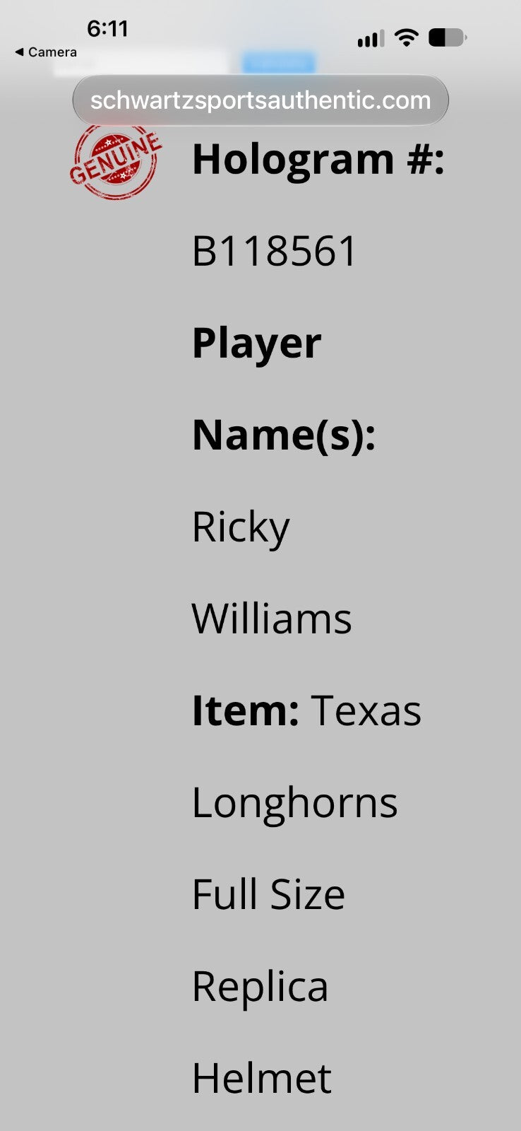 Ricky Williams Signed Texas Longhorns Full Size Speed Replica Helmet Visor