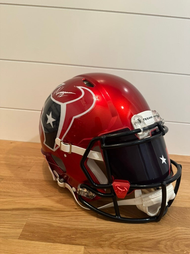 Nico Collins Signed Texans Red Full Size Authentic Speed Helmet Beckett Visor
