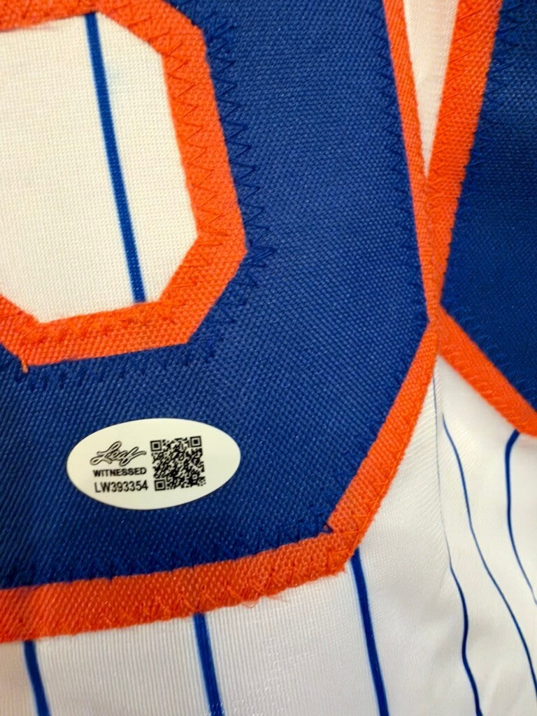 Dellin Betances Signed Mets White Pinstripe #68 Jersey Leaf Witnessed Auto