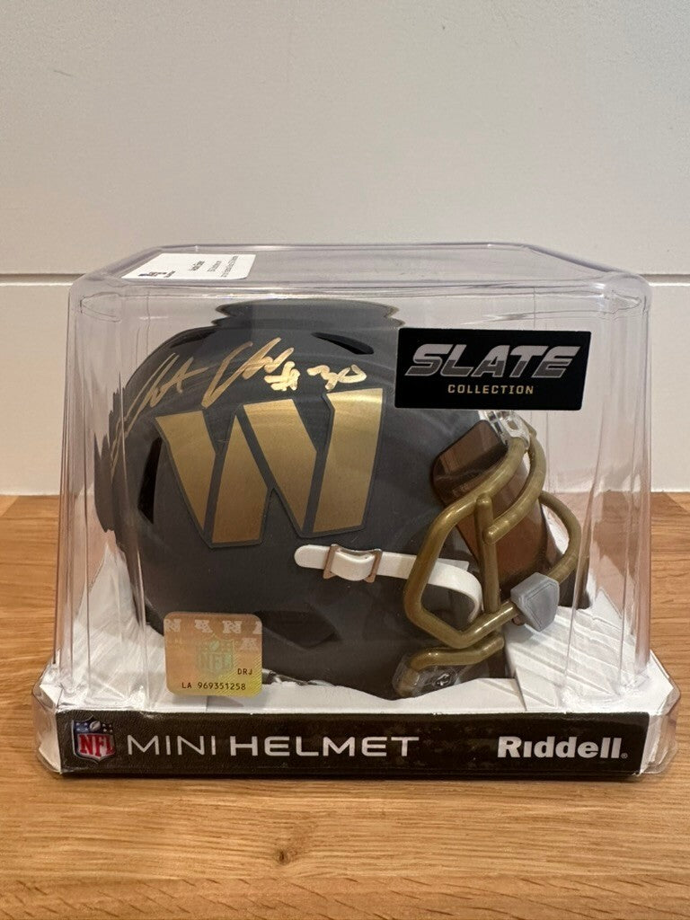 Austin Ekeler Signed Commanders Slate Mini Helmet Beckett Custom Gold Visor