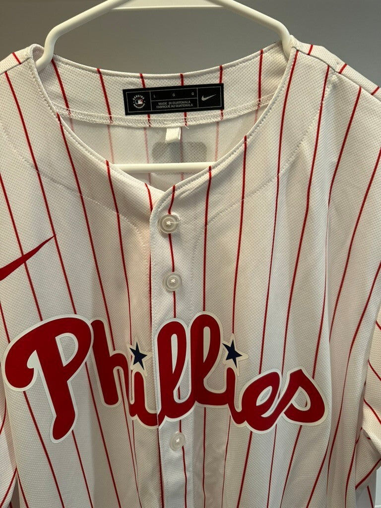 Nike Philadelphia Phillies MLB Baseball Jersey White Red Pinstripe Size Large