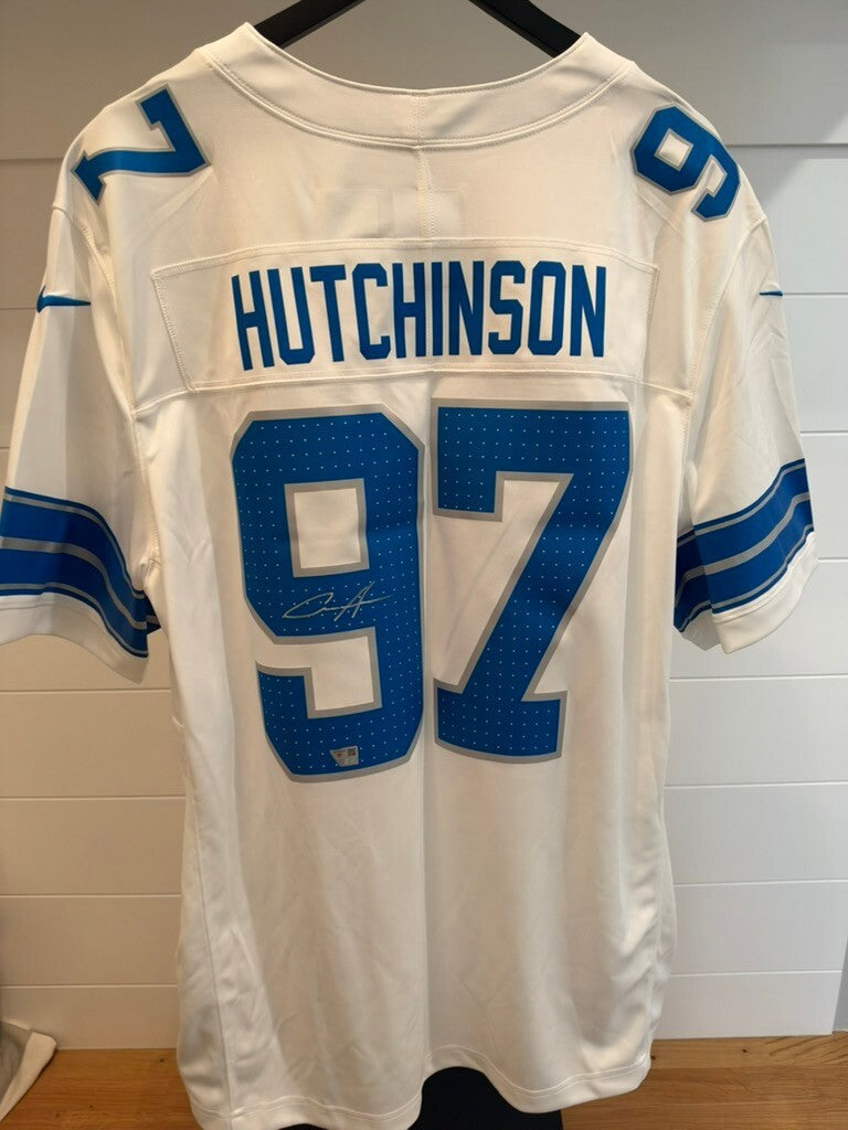 Aidan Hutchinson Signed Lions #97 Nike White Vapor Fuse Limited Jersey XXL