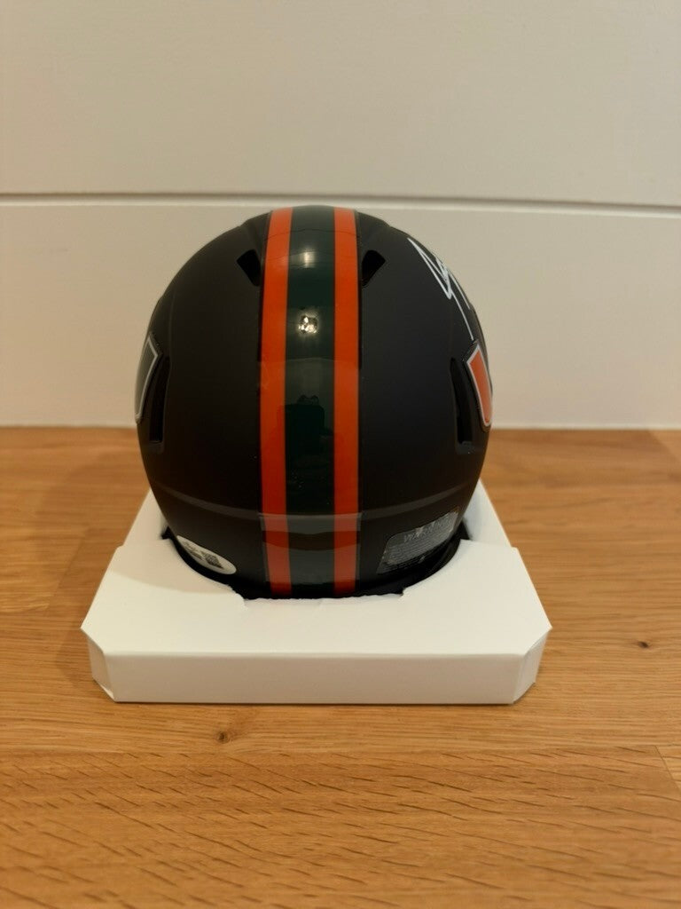 Jeremy Shockey Signed Miami Hurricanes Black Speed Mini Helmet Leaf COA Visor