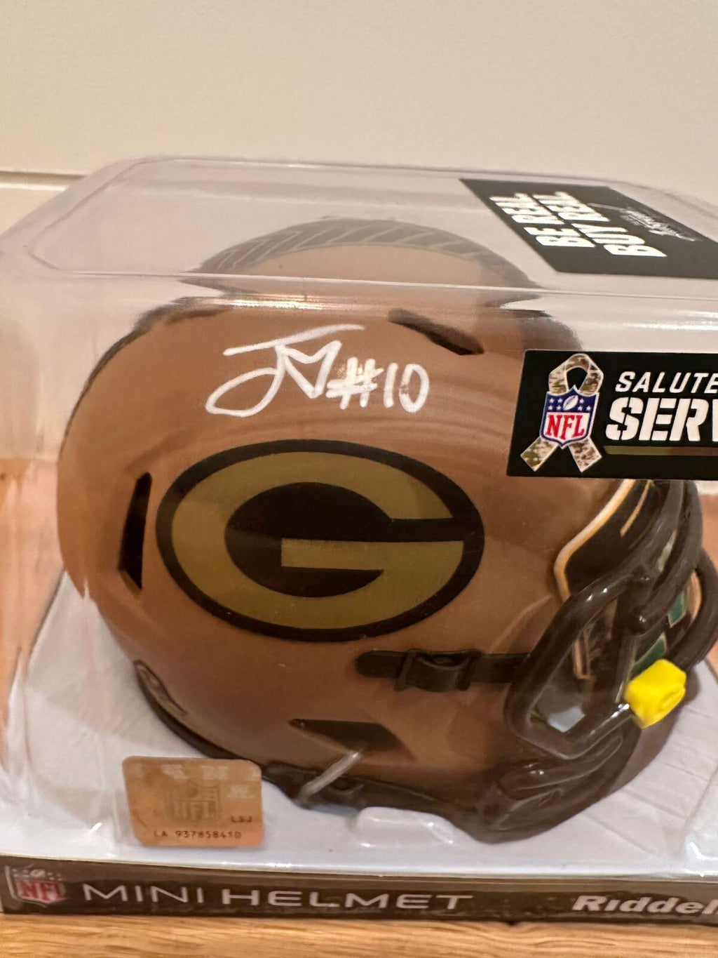 Jordan Love Signed Green Bay Packers Salute to Service Mini Helmet – Beckett