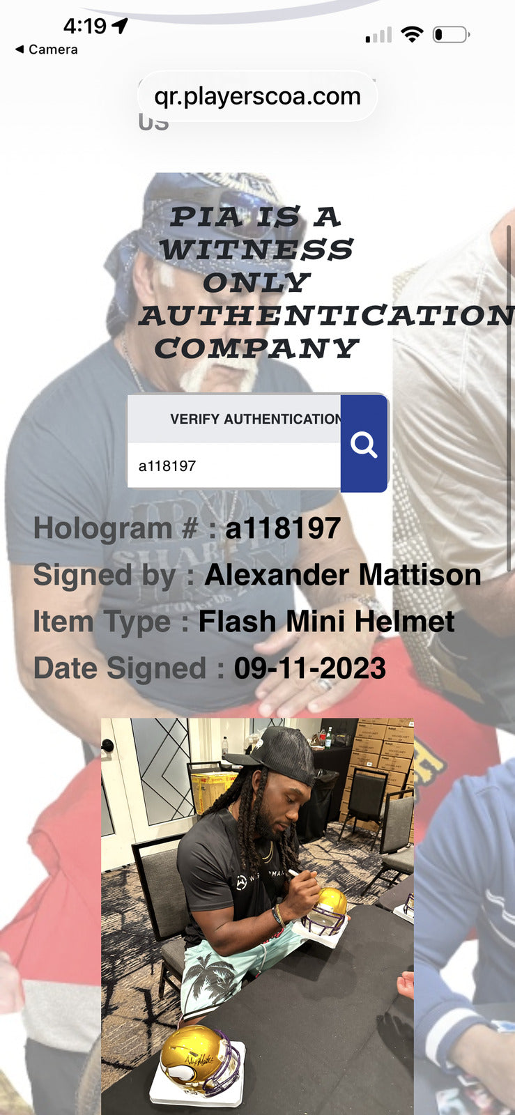 Alexander Mattison Signed Minnesota Vikings Gold Flash Mini Helmet –