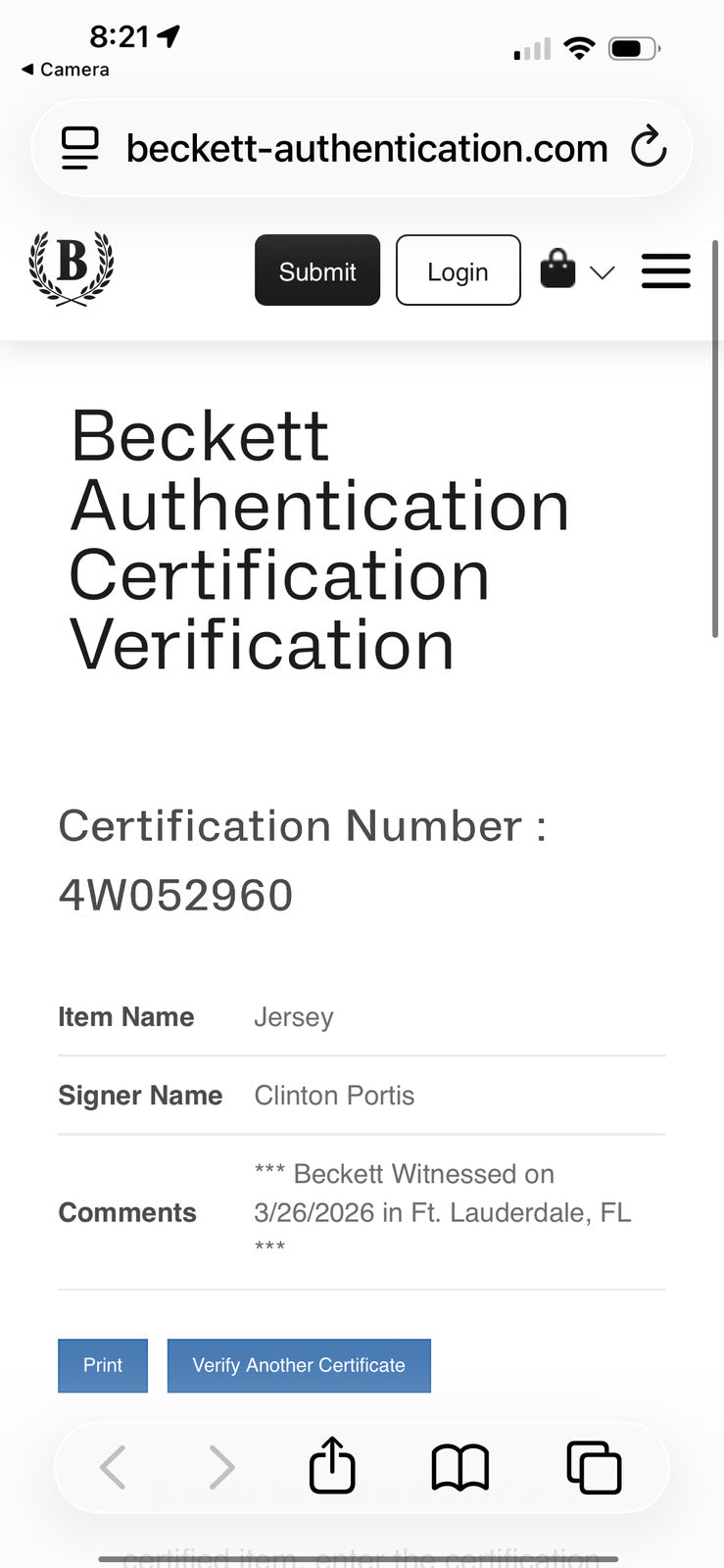 Clinton Portis Signed Miami Hurricanes Jersey – Beckett Witnessed