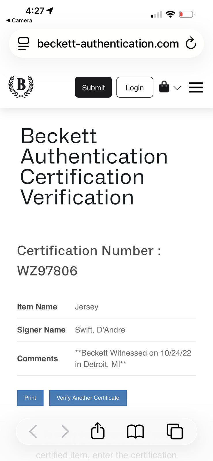 D’Andre Swift Signed Detroit Lions #32 Jersey – Beckett Authenticated