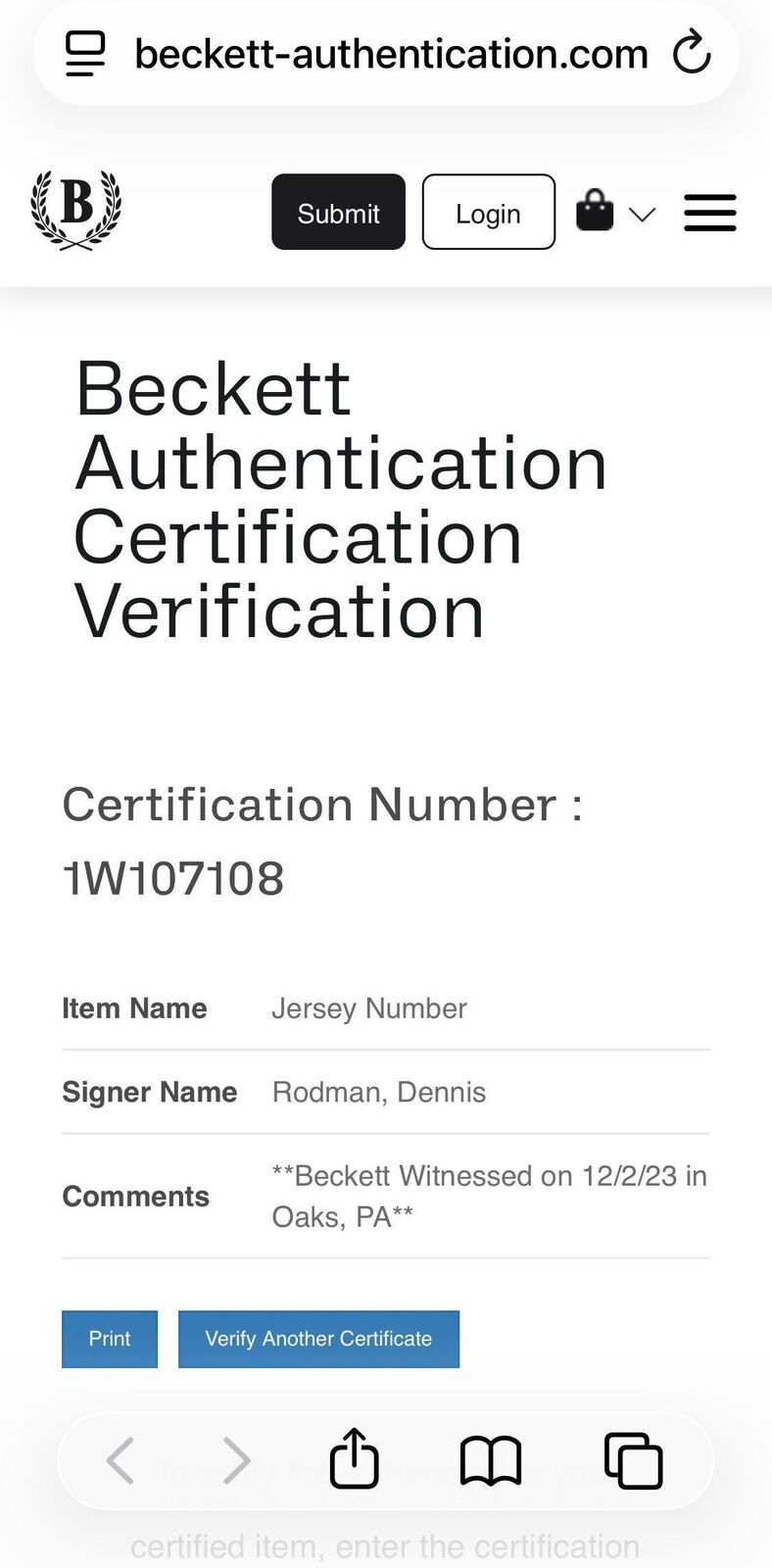 Dennis Rodman Signed Chicago Bulls #91 Jersey – Beckett Witness Certified