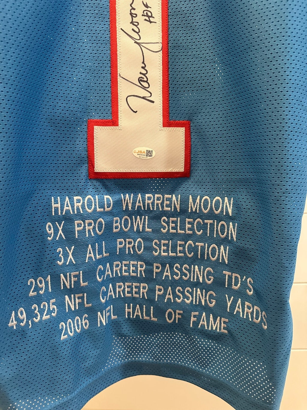 Warren Moon Signed Houston Oilers Stat Jersey – HOF 06 – JSA Witnessed
