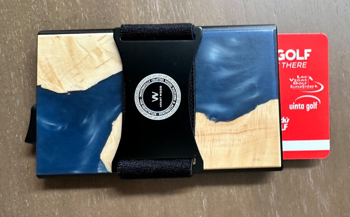 Avant Wood & Resin RFID Wallet – Navy Blue – Brand New