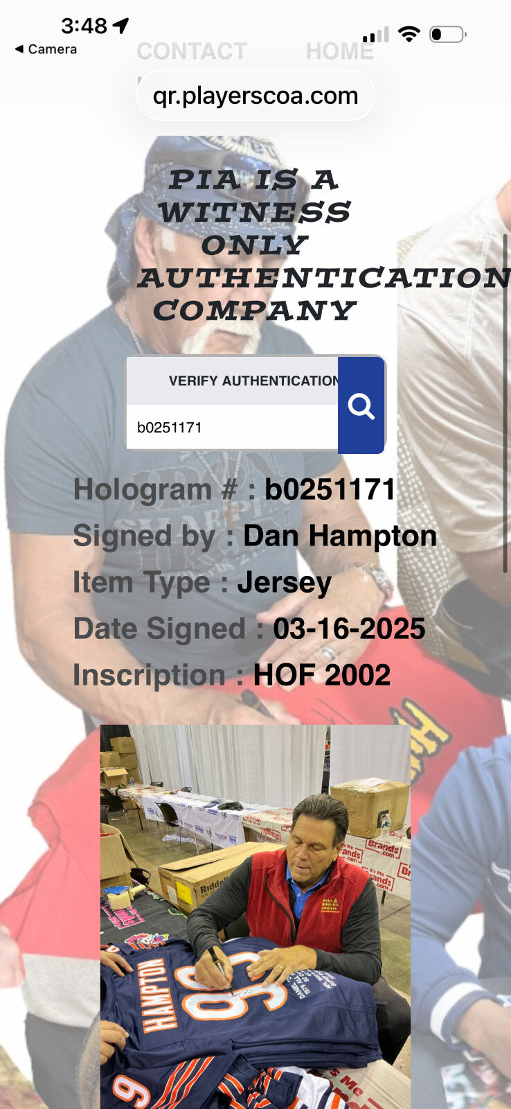 Dan Hampton Signed Chicago Bears #99 Jersey – HOF 2002 – JSA & PIA