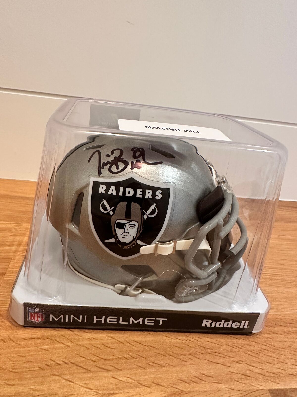 Tim Brown Signed Raiders Flash Alternate Mini Helmet Beckett Witnessed COA