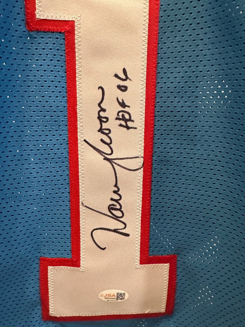 Warren Moon Signed Houston Oilers Stat Jersey – HOF 06 – JSA Witnessed