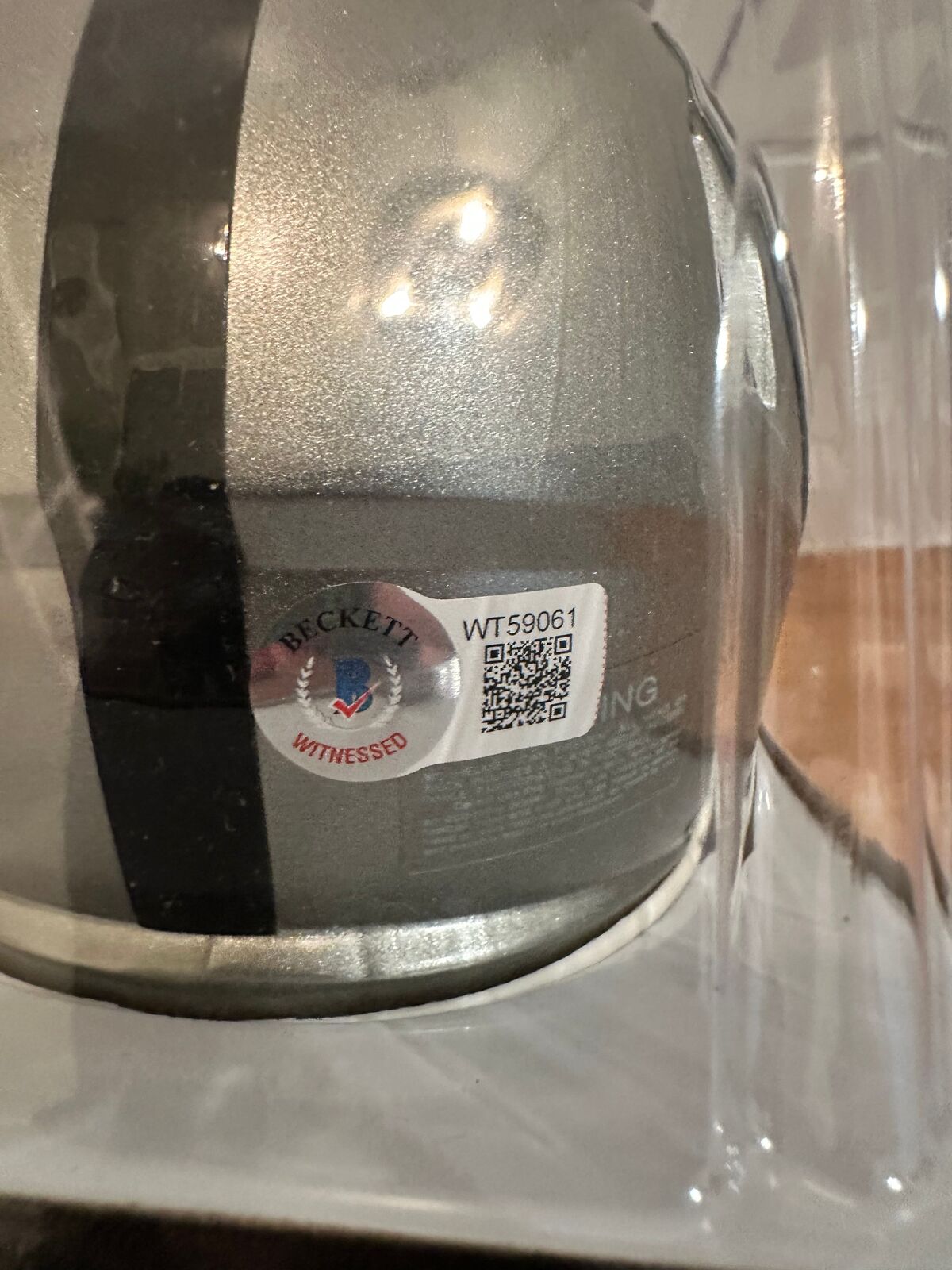 Tim Brown Signed Raiders Flash Alternate Mini Helmet Beckett Witnessed COA